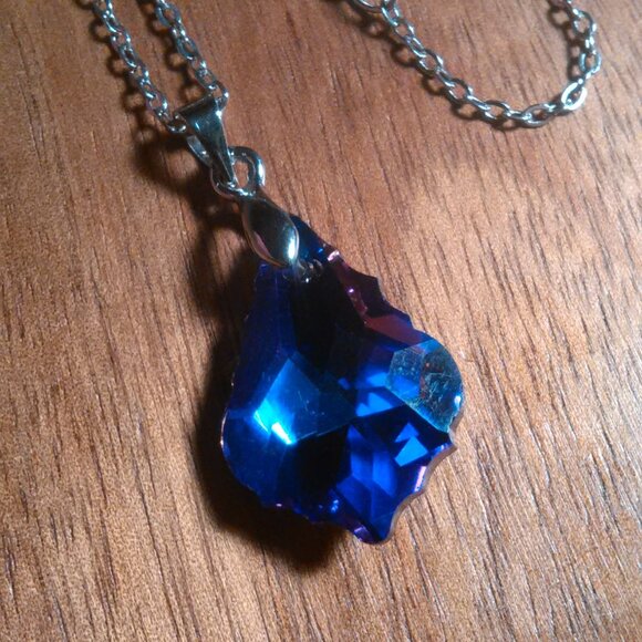 Magic Color Crystal Baroque Brass Pendant Stainless Steel Necklace - Picture 4 of 15